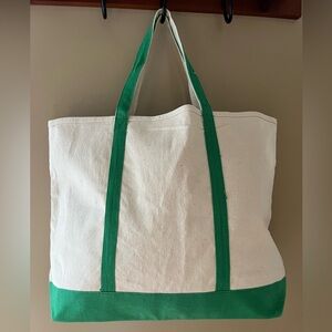 Natural Canvas Tote Bag with Green Accents NEW